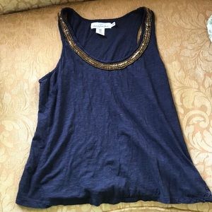 H&M Navy Blue Tank with Gold Beading